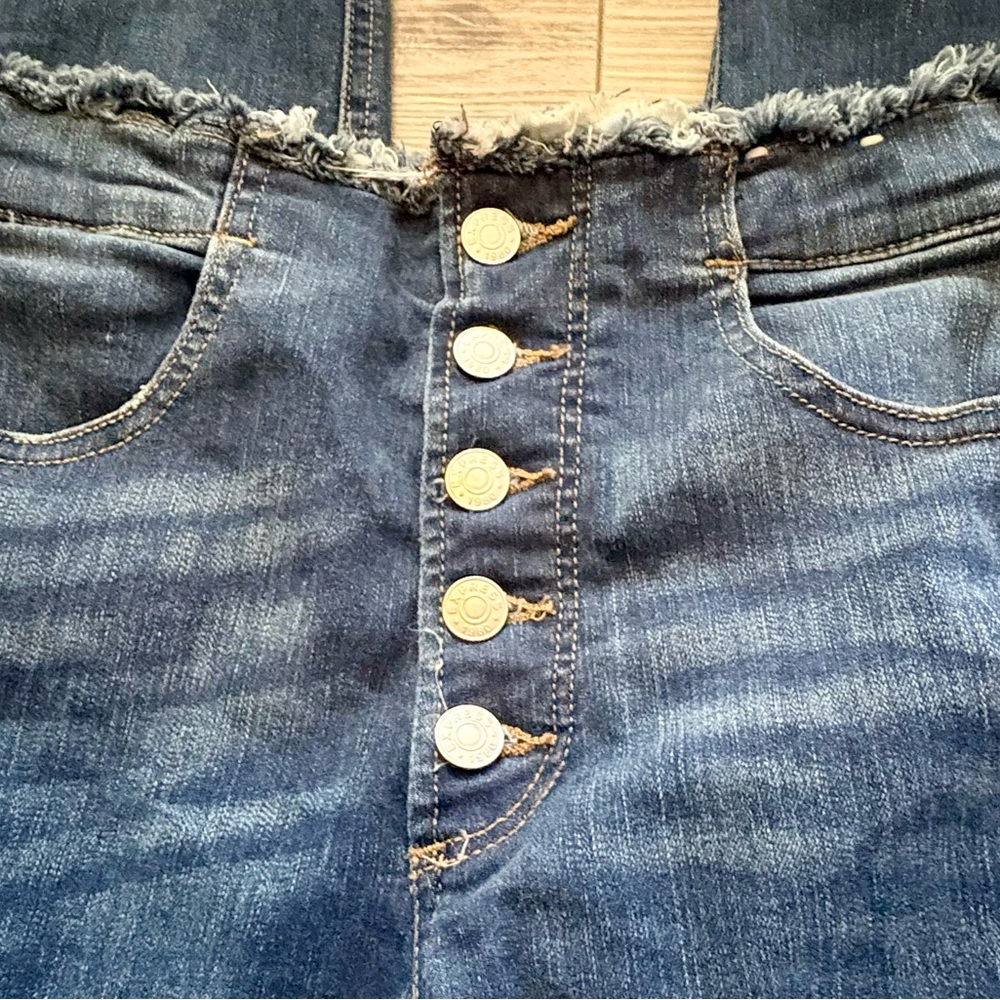 Express Dark Blue High Rise Button Jeans - Picture 4 of 7